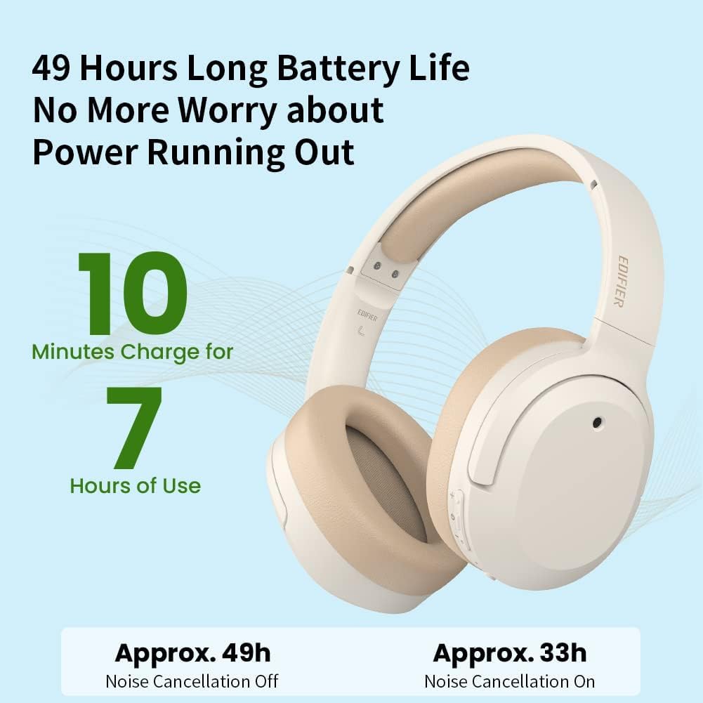 Edifier W820NB Plus Over-Ear Active Noise Cancelling Headphones, Clear Calls with Deep Noise Reduction,Bluetooth Headphones with LDAC for Hi Res Wireless Audio Comfortable Fit,Bluetooth 5.2, Ivory
