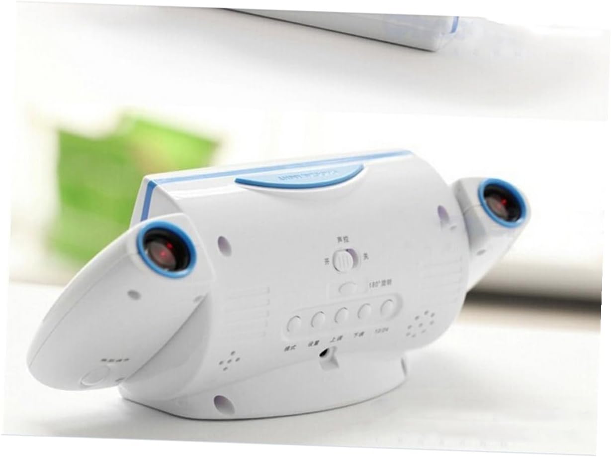 BESPORTBLE Voice Control Dual-Lens Projection Alarm Clock with Snooze LED Backlight Date Temperature Display Battery Powered White Blue Abs Plastic for Bedroom Wall Ceiling