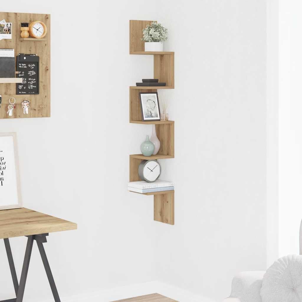 Wand-Eckregal Artisan-Eiche 20x20x127,5 cm Holzwerkstoff | Platzsparendes Design, Multifunktional für Wohnzimmer, Pflegeleicht mit feuchtem Tuch
