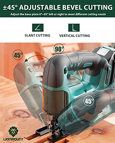 Schnurlose Stichsäge, Lionmount 20 V elektrisches Stichsäge-Set, 2,0 Ah Li-on Akku & Ladegerät, 6 Klingen, 0 ~ 2900 SPM… – Bild 5