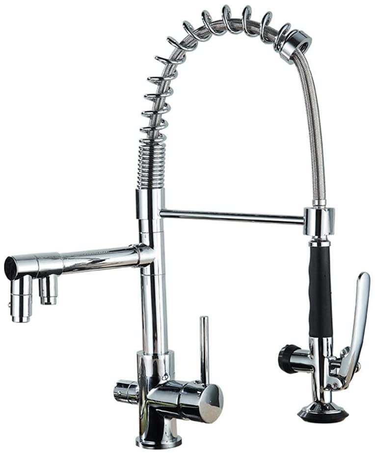 Robinet de cuisine 3 voies extensible avec ressort en spirale mitigeur 3 en 1