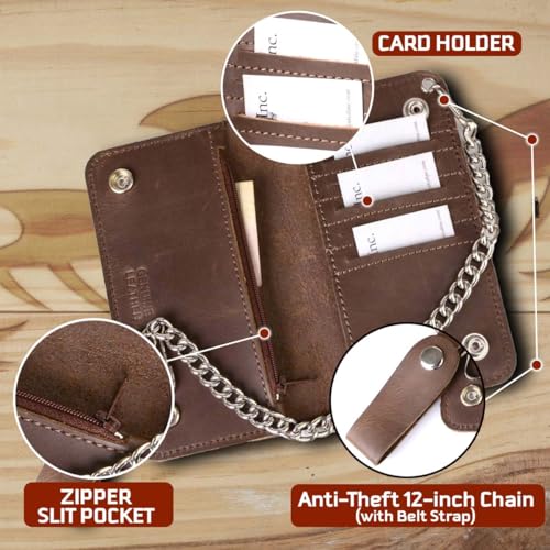Image of Milwaukee Leather MLW7889 Men's 7.5 inch Black Premium Leather Soft Biker Wallet - Bi-Fold Anti-Theft Stainless Steel Chain
