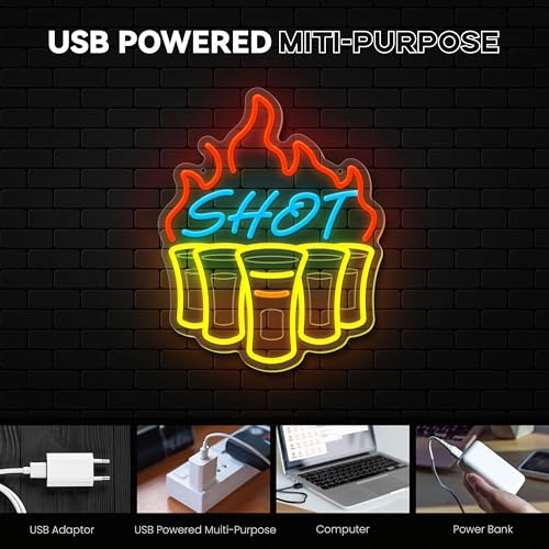 Image of Shot Neon Signs for Wall Decor, Bar Neon Sign, Dimmable Acrylic LED Lights for Home Bar Pub Club Bistro Man Cave Restaurant Party Decorations Gift