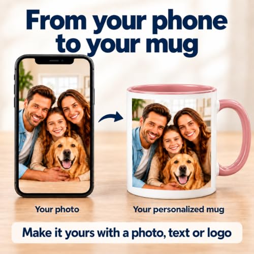 Personalized Custom Photo Coffee Mug, Text or Logo, 11 oz, Pink - Image 2