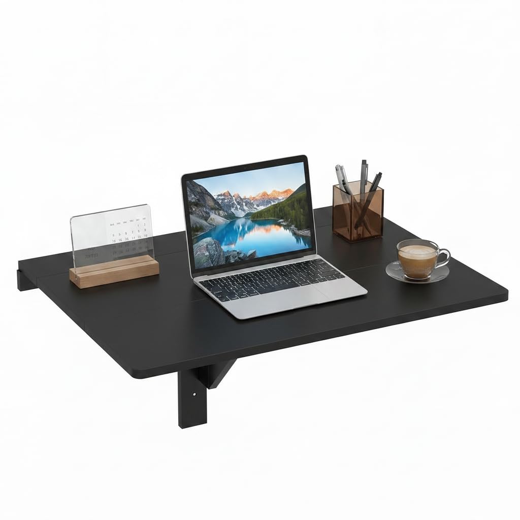 Table suspendue rabattable noire de 80 cm avec plateau lisse flottant
