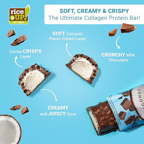 RiceUP! Barres protéinées Eat Smart au collagène - Saveur caramel et caramel, 12 x 42 g | 6000 mg de peptides de collagène (type I+III), 30% de protéines, sans sucre (12 x 42g, Noix de coco) – Image 6