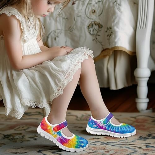 Little Girls Tie Dye Rainbow Mary Janes Shoes Ballet Flats Dress Shoe School Party Walking Shoes2