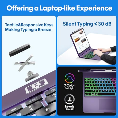 Image of BABG Keyboard Case for iPad Air 13 inch(M3 /M2)&iPad Pro 13(M5 /M4),iPad Pro 12.9(6th /5th /4th /3rd Gen) Case with Keyboard,360 Rotatable,Toupad,Backlits,Pencil Charging-Midnight Purple