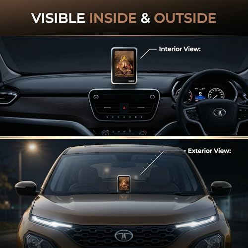 Image of Car Dashboard God Digital Frame Both Side with 16 Different Colors and Adjustable Brightness- Size 4.5 inchx3.3 inch | Shrimant Dagdusheth Ganpati and Lalbaugcha Raja