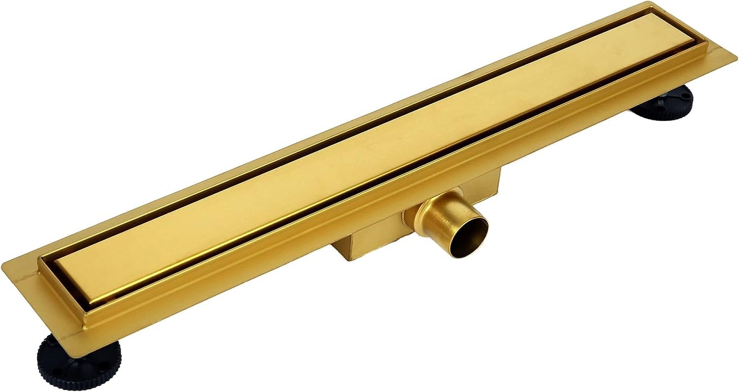 VBChome Duschrinne Gold 80cm Edelstahl doppelseitige Ablauf Bodenablauf Selbstreinigender Siphon mit Geruchsstop für Badezimmer Duschablauf sehr flach Komplettset