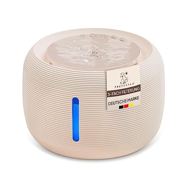 Pretty Paw© Katzenbrunnen [NEUEINFÜHRUNG] Super leiser, BPA-freier 2.5L Trinkbrunnen für Katze mit LED und Aktivkohlefilter I Leicht zu reinigender Katzen Trinkbrunnen I KatzenOase Pro