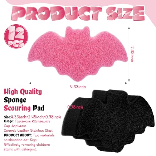 Image of Tioncy 12 Pack Bat Kitchen Sponges Bulk Dual Sided Scrubber Sponges Dishwashing Non Scratch for Bat Kitchen Accessories Dish Scouring Black, White, Pink