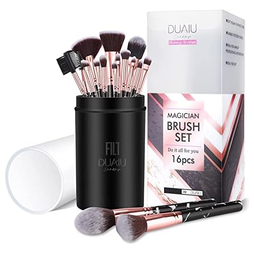 16 Pezzi Pennelli Make Up - FILY DUAIU Professionale Pennelli Trucco Sintetica Premium Set - Secchio Portaoggetti Portatile Pennello Fondotinta - Adatta per Blush, Fondotinta, Correttore, Ombretto