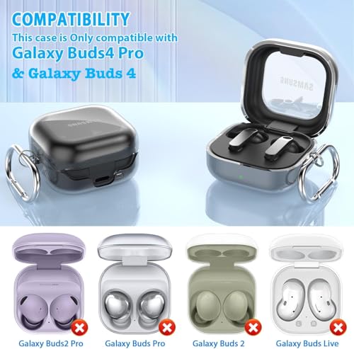 Image of Meyaar for Samsung Galaxy Buds 4 Pro /Buds 4 Case 2026,Military-Grade Shockproof, Soft TPU Highly Transparent Anti-Yellowing with Cleaning Kit (Transparent Black)