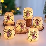 Glasseam Teelichthalter Weihnachten Weihnachtsdeko Tisch: 6er Set Teelichtgläser mit Roten Beeren Deko Teelichtglas für Tischdeko Weihnachten Kerzengläser für Esstisch Party Geschenk