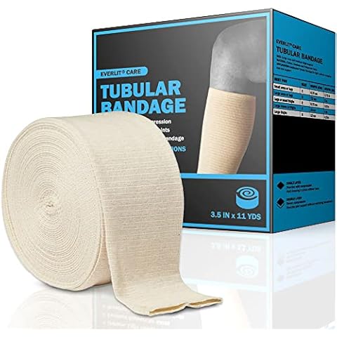 EVERLIT Elasticated Tubular Support Bandage | Stockinette Tubing for Large Arm, Knees, Legs | Light to Moderate Compression Bandage Roll For Tissue Support (Size E | 3.5" x 11 yd) Cover