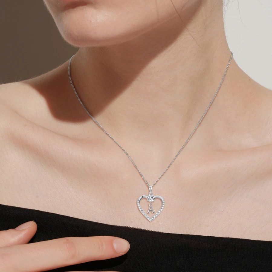 Heart Initial Necklace for Women S925 Sterling Silver CZ Heart Letter Necklace for Women Mom Her - Image 2