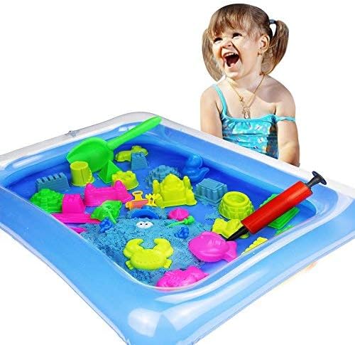Play Sand and Sand Molds Kit - Including Moon Sand 2LB(Blue) Inflatable Tray, Storage Box, 50 Pieces Magic Sand Molds - Deluxe Castle Set