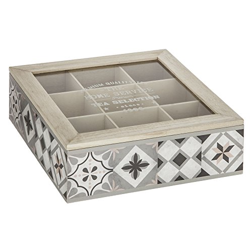 ATMOSPHERA - Caja para té (madera, tapa de cristal, 24 x 24 x 8 cm)