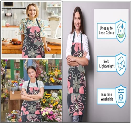 Image of DARSHANAM WORLD Apron for Women with Pockets | Adjustable Waterproof Floral Chef Aprons for Kitchen | Fully washable with large front pocket |Apron for Restaurant | Home | Kitchen | Hotel