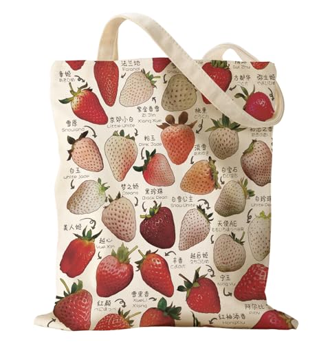 Miss Adola Aesthetic Canvas Tote Bag for Women - Sturdy Cloth Cotton Totes Bag with Pattern Shoulder Bag for Shopping, Grocery, Gym, Stawberry Type