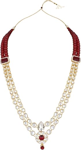I Jewels 2 Layered Traditional Gold Plated Kundan Studded Moti Mala Maharaja Haar/Groom Long Necklace For Men (MLP48)