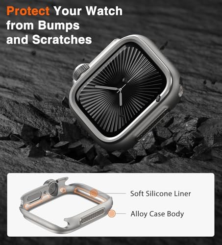 Image of ULTIMAL Metal Case Compatible with Apple Watch Series 11 /10 46mm with Back Cover, Military Grade Shockproof Protective Case, Rugged Cover for iWatch 46mm (Silver)