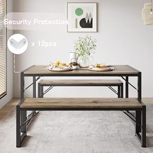 Gizoon 455 dining table set for 4 kitchen table set with 2 benches dining room table set with metal frame mdf board space saving dinette for kitchen dining room grey  urban country home decor