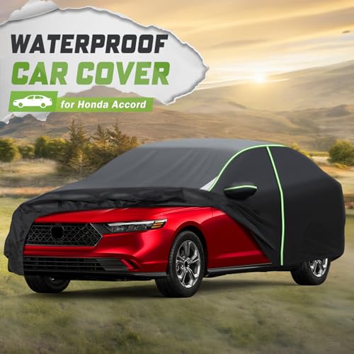 Image of Mixsuper Liner Car Cover for Honda Accord 2001-2026, 7 Layers Waterproof Car Cover Accessories for Honda Accord with Zipper Door, Windproof Straps, Reflective Strips, Anti-UV, All Weather