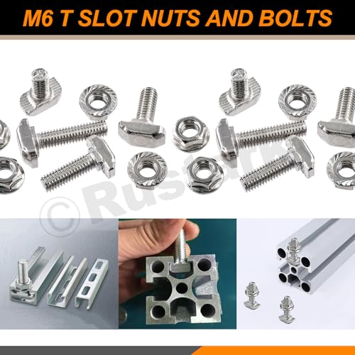 Image of 80Pcs M6x12 /16 /20 /25mm T-Slot Drop-in Bolts with M6 Hexagon Flange Nuts Assortment Kit, Hammer Head Bolt T Shape Sliding Screw Stud for European Standard 30 Series Aluminum Profile