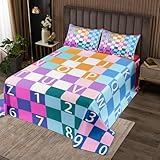 Homemissing ABC-Nummer Tagesdecke 170x210cm Schecked Alphabet Wohndecke Bunte Plaid Doppelbett Gesteppt 26 Englische Buchstaben Bettüberwurf Steppdecke