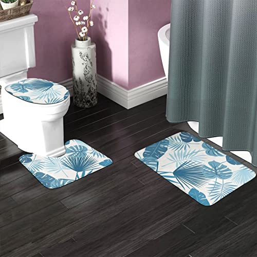 DIRYKILP Badematte + Konturmatte + Toilettendeckelbezug, Palmblätter 3 Stück Badematte Set, mit rutschfester Klebeunterseite – Bild 4