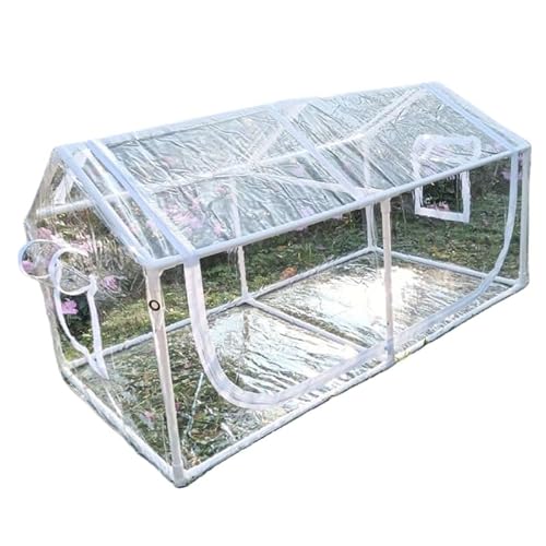 ビニール温室 ガーデンハウス ビニールハウス ガーデン 霜よけ側面を開く可能 植物観察 屋外飼育 透明 PVCカバー ジッパーデザイン 冬越し 大型 園芸 棚 多機能 家庭菜園 簡易温室 植栽棚 組み立て簡単 (120×40×50cm) (透明(底に膜あり