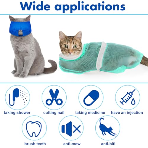 Image of 10 Pcs Cat Bathing Bag Set Pet Mesh Shower Bag Anti Bite and Scratch Pet Grooming for Washing Brush, Cat Muzzle, Nail Clipper, Nail File, Tick Tool (Blue and Gray)