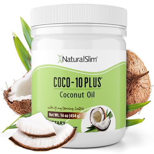 NaturalSlim Coco 10 Plus con CoQ10, Aceite de Coco Orgánico con MCT para hornear, mezclar o consumir directamente, Mejora la energía, el metabolismo y apoya el sistema inmunológico, 454g (Coco 10)