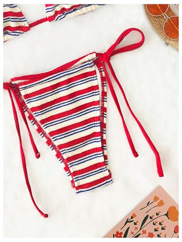 GORGLITTER Women's Triangle Bow Bikini Sets Striped High Waisted String Thong Swimsuit Summer Bathing Suit 2 Piece 20254