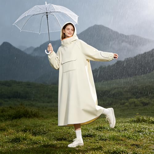 Image of PALAY High Collar Motorcycle Raincoat with Hood, Folding Hand Guard Flaps, PVC Full-Cover Riding Poncho with Front Pocket, Adult Women Raincoat for E-Bike, Scooter & Outdoor Riding