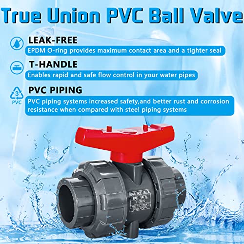 PVC Union Ball Valve, 1-1/4" Inch (DN32) True Union Full Flow Ball Valve, ASTM EPDM O-ring, Slip Socket Ball Valve with Full Port for Water System - Image 6