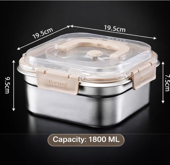 Image of Leakproof Stainless Steel Lunch /Bento Box - Airtight Food Container for Office, School & Travel with Locking Lid 1800ml Food Storage Container with Secure Lid