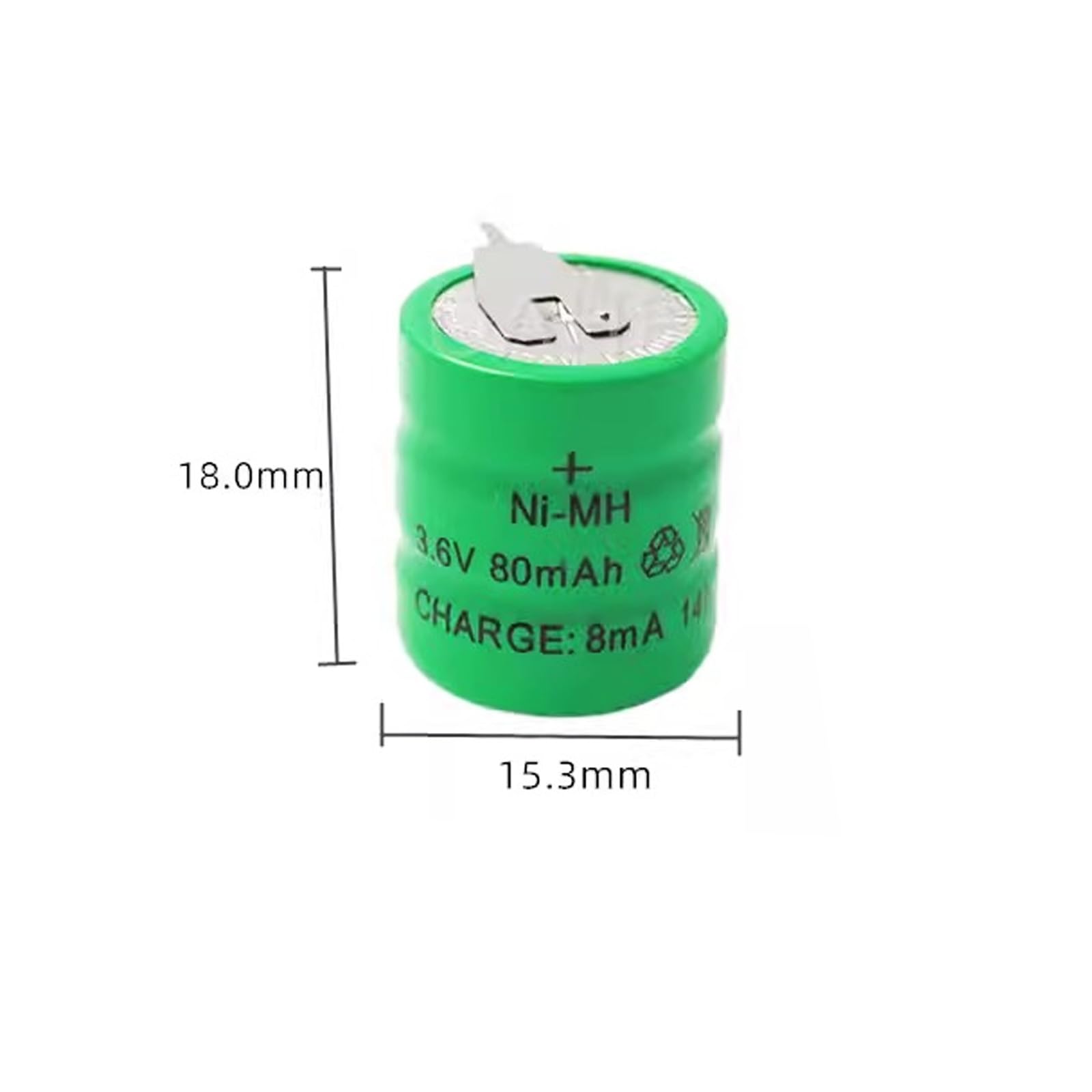 Hoorae 2 PCS 3.6V 80mAH Ni-MH Battery Rechargeable with 2 Pins/Tabs for Meter Alarm