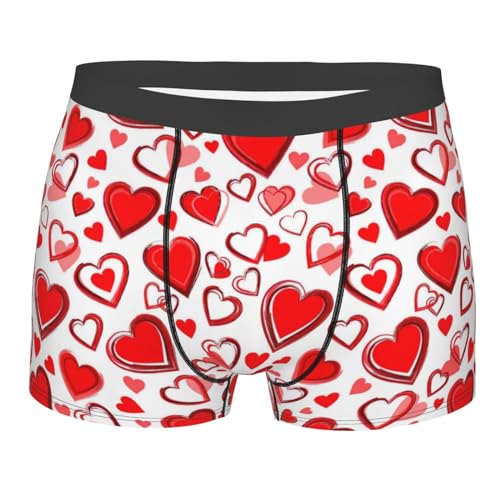 LimPac Romantic Red Cordate Print Men'S Underwear Boxer Briefs, Elastic Polyester Soft Comfortable, Multi-Size