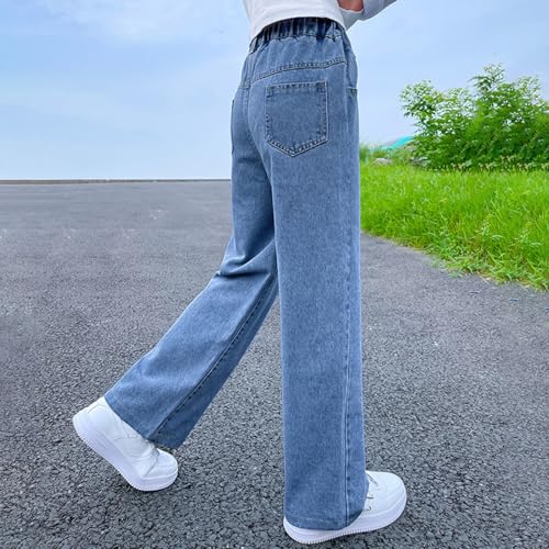 Big Girls Wide Leg Jeans Heart Embroidery Denim Pants Vintage Loose Fit Baggy Straight Leg Pants with Pockets3