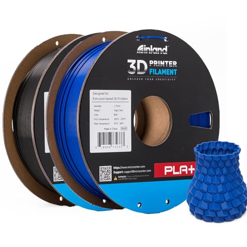 Image of INLAND Micro Center PLA+ 3D Printing Filament 1.75mm - PLA Pro Dimensional Accuracy + /- 0.03 mm - 1kg Cardboard Spool (2.2 lbs) (2 Pack Black & Blue, 1.75mm)