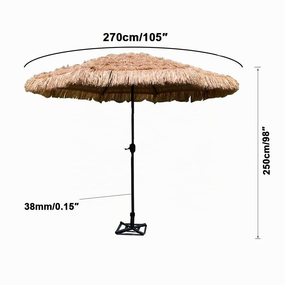 Sombrilla De Paja Parasol Sombrilla Playa para Balcón Terraza Jardín Diámetro Pantalla 270 Cm Protección Solar Mástil De Hierro con Manivela