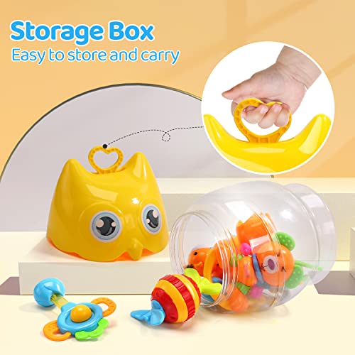 Cute Stone Baby Rattles Toys Set, Babies Teethers Toys For Baby 3-12 Months, Early Development Learning Toy With Grasp, Spin Rattle Set And Storage Box, Newborn Infant Birthday Gifts For Girls & Boys #TOP6