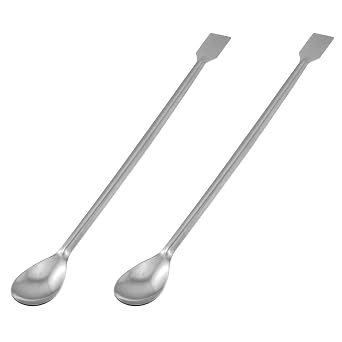 Lab Spoon RLECS 2PCS Extended 30cm/11.8 inch Stainless Steel Sampling Spoons, 2 in 1 Lab Spatula, Lab Spoon Spatula, Laboratory Sampling Spoon Mixing Spatula, Reagent Sampling Spoon