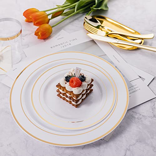 Nzvcn 25 Pcs 7.5" Gold White Disposable Plastic Plates, Heavy-Duty Party Plates Gold Rim Dessert Plates Plastic Dinnerware For Wedding Party #TOP3