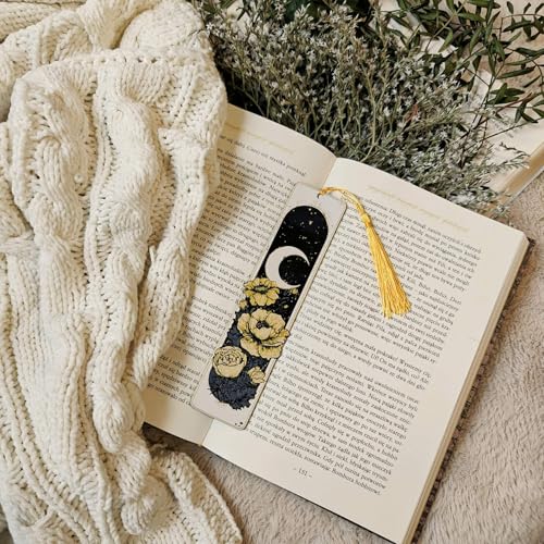 Image of 2 Pack MoonBloom Aesthetic Bookmark with Tassel | Crescent Moon & Floral Design | Page Markers for Books | Gift for Book Lovers, Readers, Girls | Durable Bioplastic