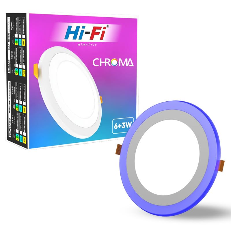 Image of elleys' Chroma 2 in 1 Double Colour Round LED Light | Concealed Light Featuring 3 Lighting Modes with 6W + 3W Power Output | Celling Light for Home & Office |Cut-Out: 125mm|Color- White & Blue Pack 1