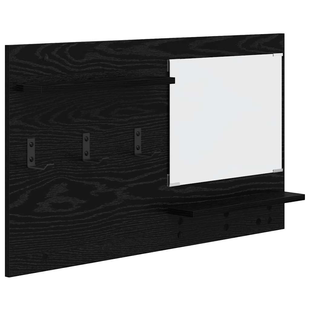 Estantería de pared de roble negro 90 x 10 x 50 cm, con espejo y 2 estantes, diseño moderno, resistente y estable para pasillo, dormitorio, sala de estar y oficina